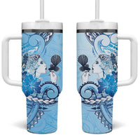 Aotearoa Maori Wahine Tumbler With Handle Fantail Bird Blue Gold Marble LT05 One Size: 40 oz Blue - Polynesian Pride
