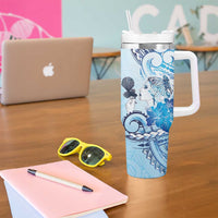 Aotearoa Maori Wahine Tumbler With Handle Fantail Bird Blue Gold Marble LT05 - Polynesian Pride