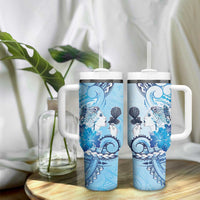 Aotearoa Maori Wahine Tumbler With Handle Fantail Bird Blue Gold Marble LT05 - Polynesian Pride