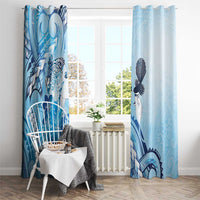 Aotearoa Maori Wahine Window Curtain Fantail Bird Blue Gold Marble LT05 - Polynesian Pride