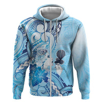 Aotearoa Maori Wahine Zip Hoodie Fantail Bird Blue Gold Marble