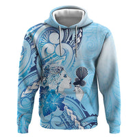 Aotearoa Maori Wahine Zip Hoodie Fantail Bird Blue Gold Marble