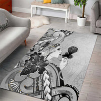 Aotearoa Maori Wahine Area Rug Fantail Bird Black Gold Marble