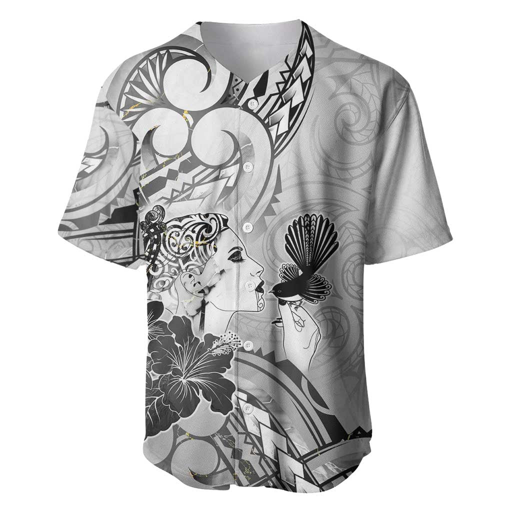 Aotearoa Maori Wahine Baseball Jersey Fantail Bird Black Gold Marble