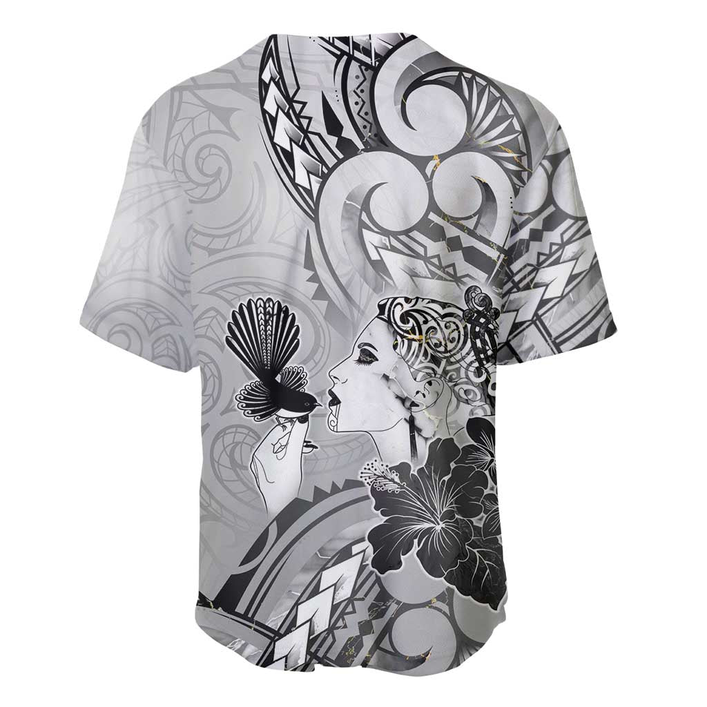 Aotearoa Maori Wahine Baseball Jersey Fantail Bird Black Gold Marble