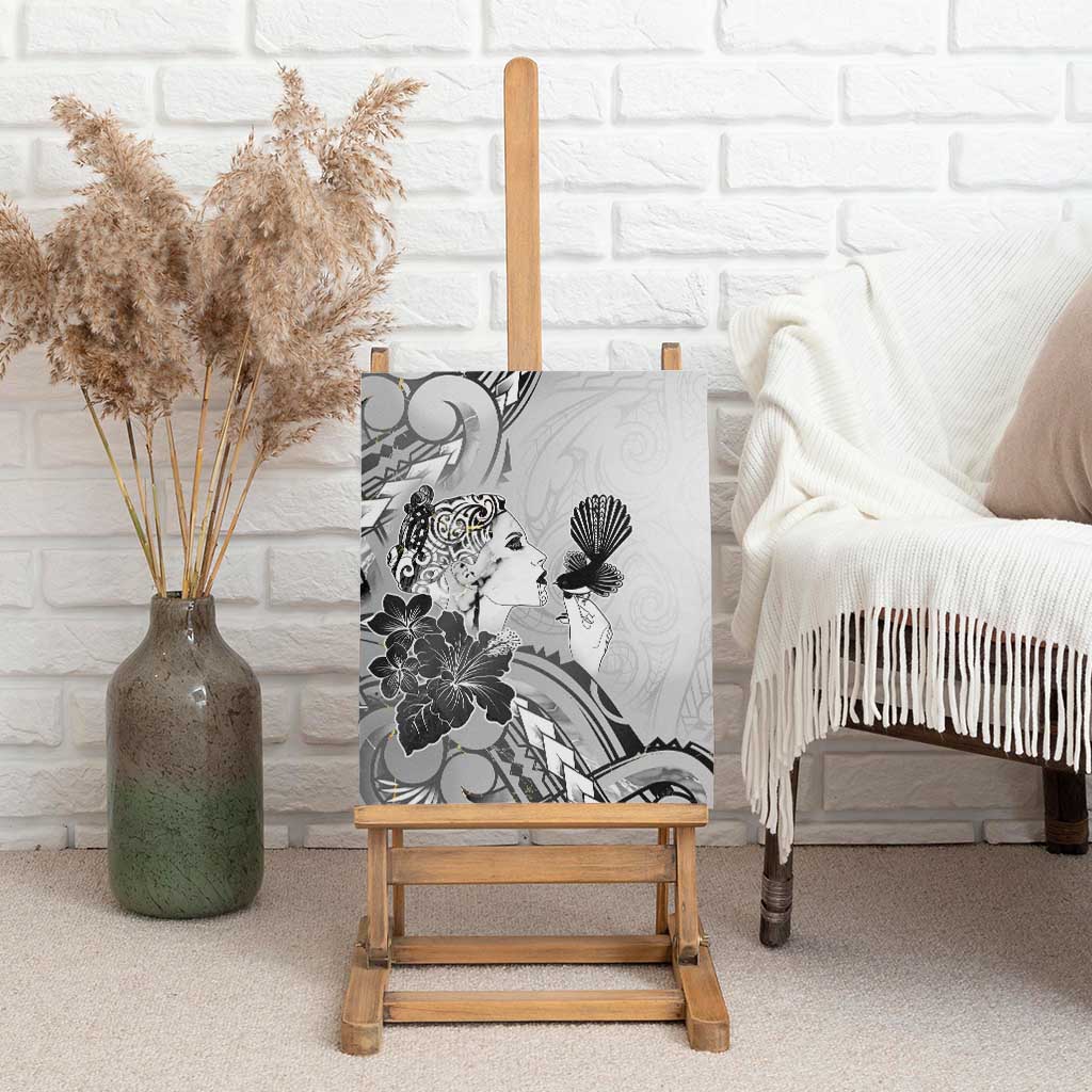 Aotearoa Maori Wahine Canvas Wall Art Fantail Bird Black Gold Marble LT05 - Polynesian Pride