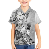 Aotearoa Maori Wahine Family Matching Long Sleeve Bodycon Dress and Hawaiian Shirt Fantail Bird Black Gold Marble