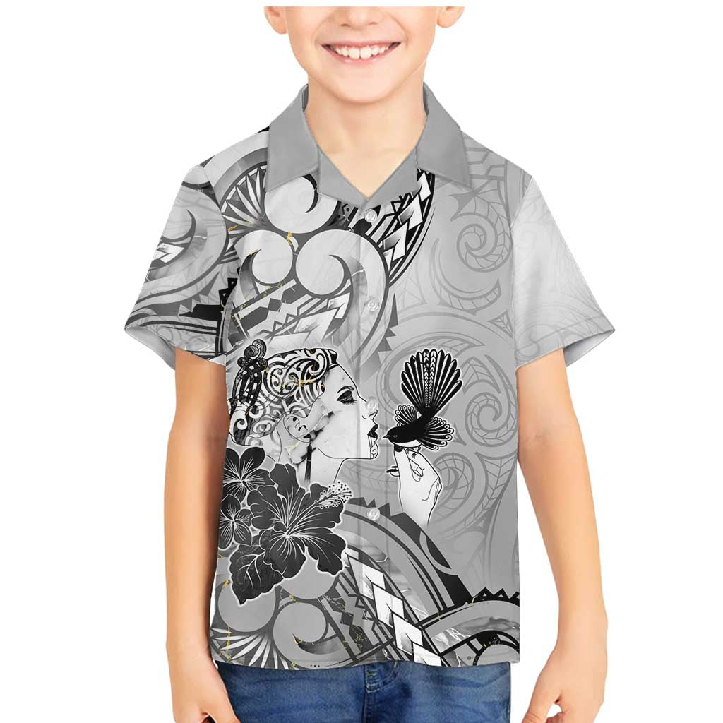 Aotearoa Maori Wahine Family Matching Mermaid Dress and Hawaiian Shirt Fantail Bird Black Gold Marble
