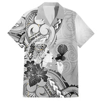 Aotearoa Maori Wahine Family Matching Off Shoulder Short Dress and Hawaiian Shirt Fantail Bird Black Gold Marble