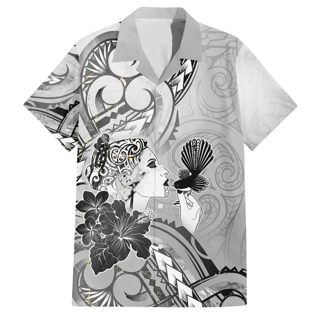 Aotearoa Maori Wahine Family Matching Tank Maxi Dress and Hawaiian Shirt Fantail Bird Black Gold Marble