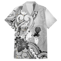 Aotearoa Maori Wahine Hawaiian Shirt Fantail Bird Black Gold Marble LT05 Black - Polynesian Pride