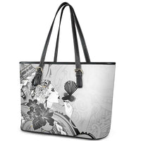 Aotearoa Maori Wahine Leather Tote Bag Fantail Bird Black Gold Marble