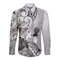 Aotearoa Maori Wahine Long Sleeve Button Shirt Fantail Bird Black Gold Marble LT05 Unisex Black - Polynesian Pride