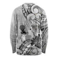 Aotearoa Maori Wahine Long Sleeve Shirt Fantail Bird Black Gold Marble LT05 - Polynesian Pride