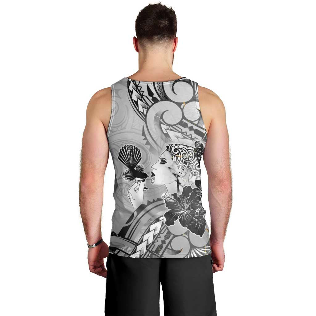 Aotearoa Maori Wahine Men Tank Top Fantail Bird Black Gold Marble LT05 - Polynesian Pride
