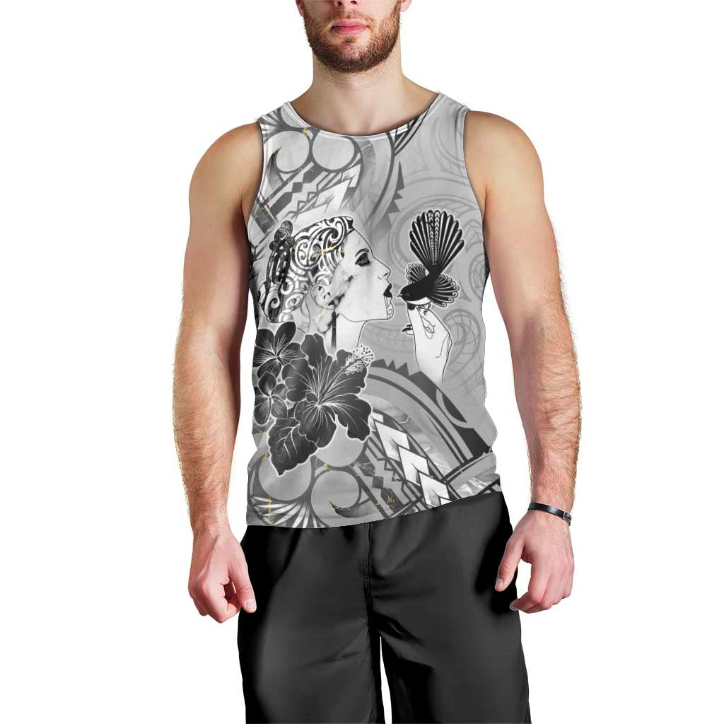 Aotearoa Maori Wahine Men Tank Top Fantail Bird Black Gold Marble LT05 - Polynesian Pride