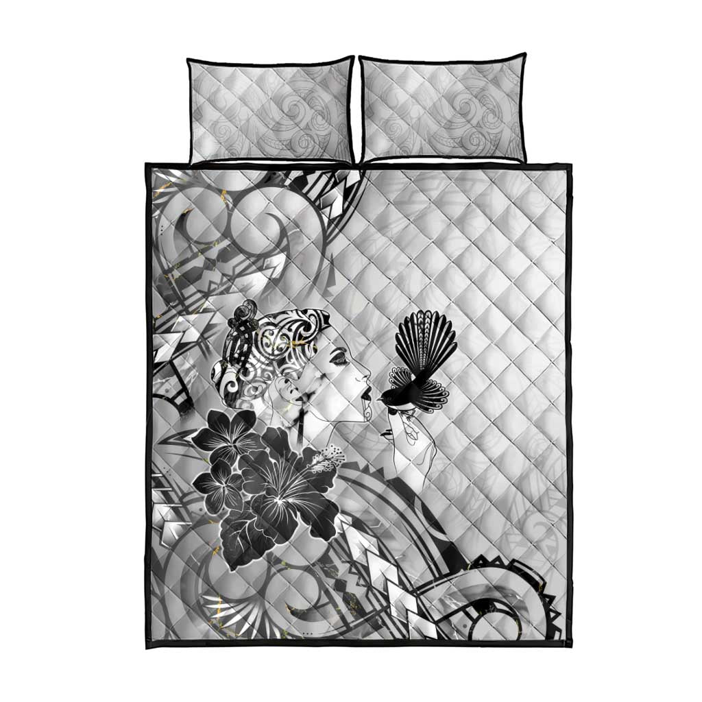 Aotearoa Maori Wahine Quilt Bed Set Fantail Bird Black Gold Marble LT05 - Polynesian Pride