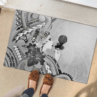 Aotearoa Maori Wahine Rubber Doormat Fantail Bird Black Gold Marble LT05 - Polynesian Pride
