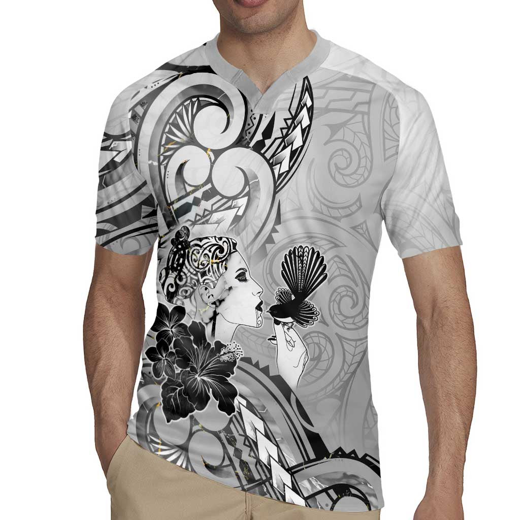 Aotearoa Maori Wahine Rugby Jersey Fantail Bird Black Gold Marble