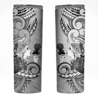 Aotearoa Maori Wahine Skinny Tumbler Fantail Bird Black Gold Marble