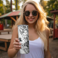 Aotearoa Maori Wahine Skinny Tumbler Fantail Bird Black Gold Marble