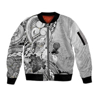 Aotearoa Maori Wahine Sleeve Zip Bomber Jacket Fantail Bird Black Gold Marble