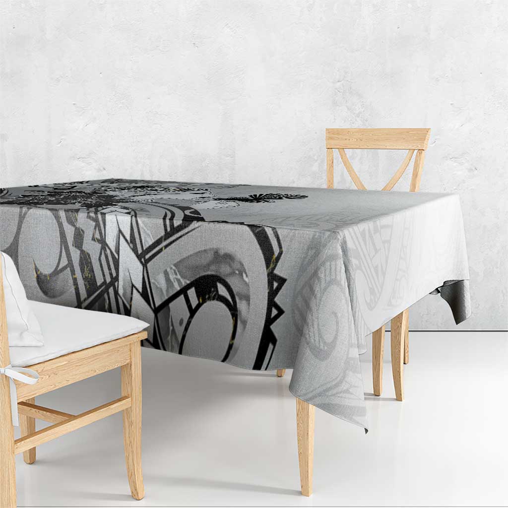 Aotearoa Maori Wahine Tablecloth Fantail Bird Black Gold Marble LT05 - Polynesian Pride
