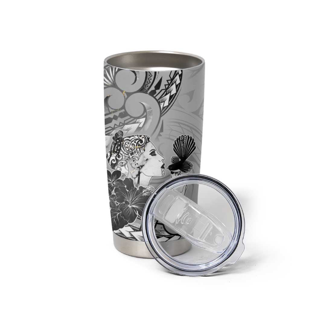 Aotearoa Maori Wahine Tumbler Cup Fantail Bird Black Gold Marble LT05 - Polynesian Pride