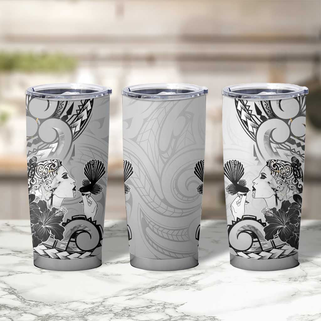 Aotearoa Maori Wahine Tumbler Cup Fantail Bird Black Gold Marble LT05 - Polynesian Pride