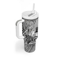 Aotearoa Maori Wahine Tumbler With Handle Fantail Bird Black Gold Marble LT05 - Polynesian Pride