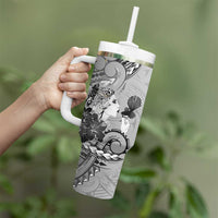 Aotearoa Maori Wahine Tumbler With Handle Fantail Bird Black Gold Marble LT05 - Polynesian Pride