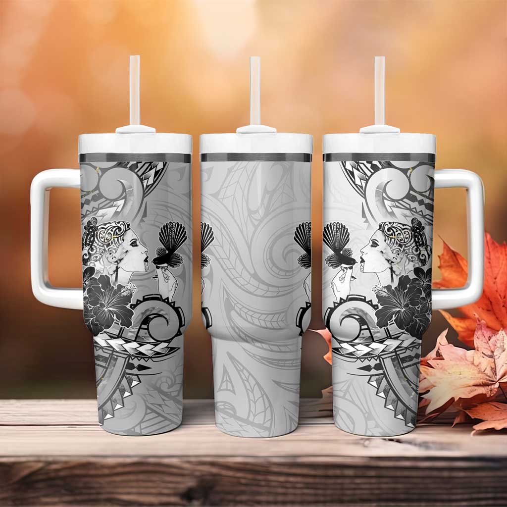 Aotearoa Maori Wahine Tumbler With Handle Fantail Bird Black Gold Marble LT05 - Polynesian Pride