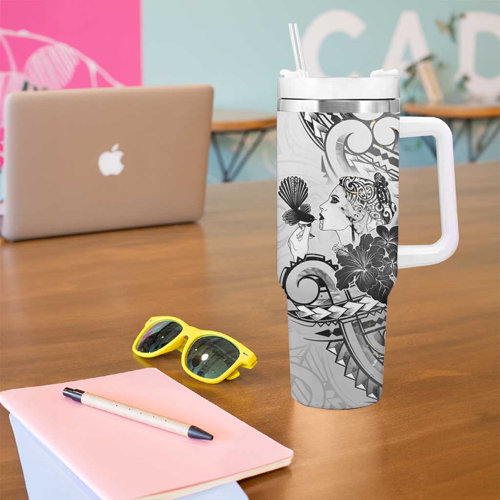 Aotearoa Maori Wahine Tumbler With Handle Fantail Bird Black Gold Marble LT05 - Polynesian Pride