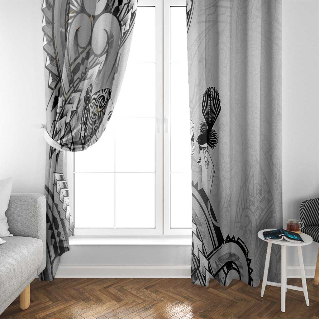 Aotearoa Maori Wahine Window Curtain Fantail Bird Black Gold Marble LT05 - Polynesian Pride