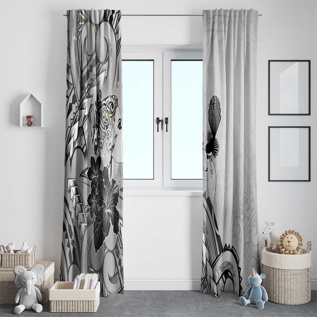 Aotearoa Maori Wahine Window Curtain Fantail Bird Black Gold Marble LT05 - Polynesian Pride