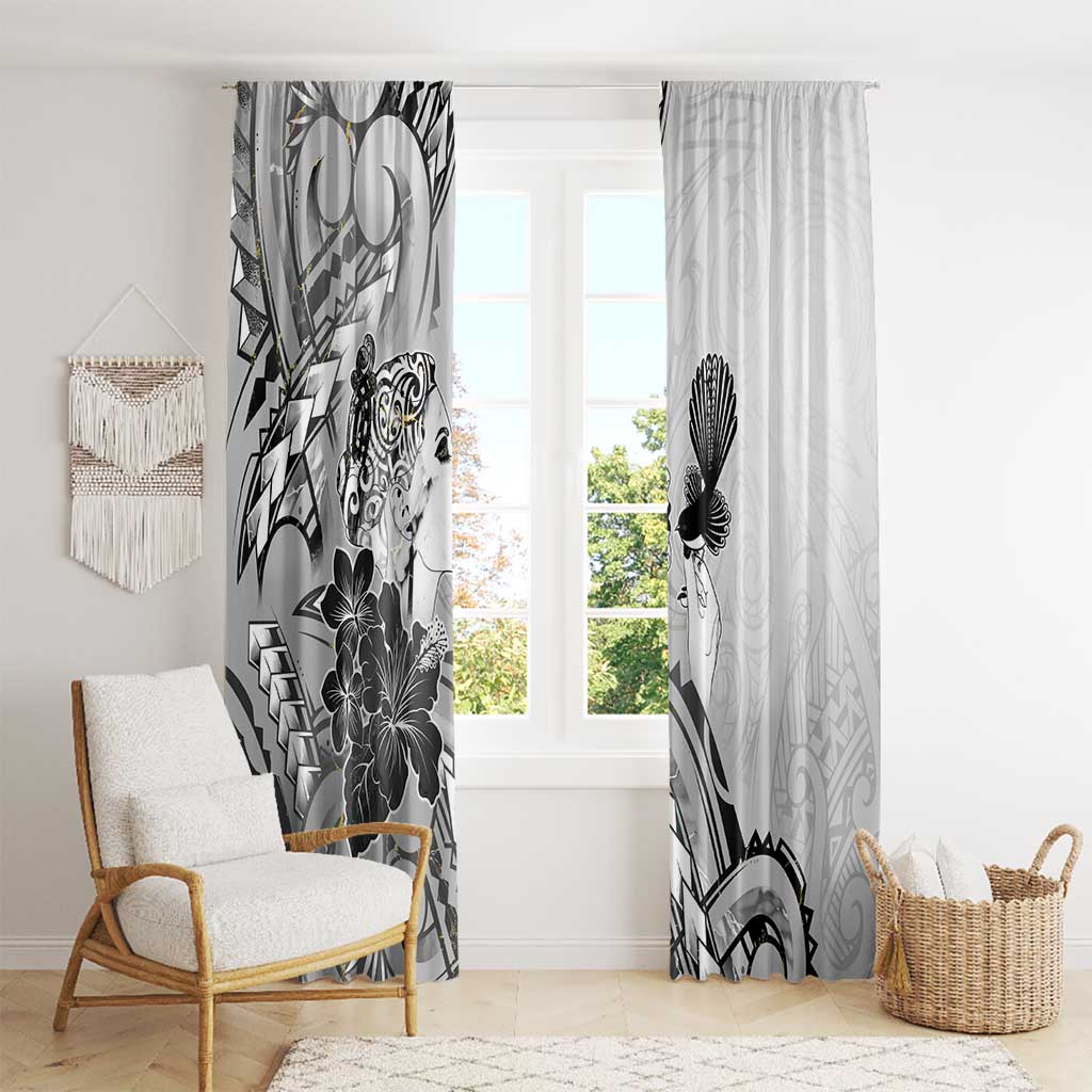 Aotearoa Maori Wahine Window Curtain Fantail Bird Black Gold Marble LT05 - Polynesian Pride