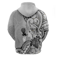 Aotearoa Maori Wahine Zip Hoodie Fantail Bird Black Gold Marble