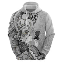 Aotearoa Maori Wahine Zip Hoodie Fantail Bird Black Gold Marble