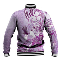 Aotearoa Maori Wahine Baseball Jacket Fantail Bird Purple Gold Marble