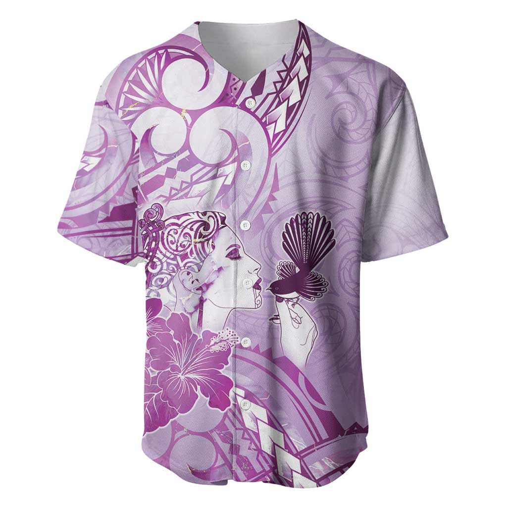 Aotearoa Maori Wahine Baseball Jersey Fantail Bird Purple Gold Marble