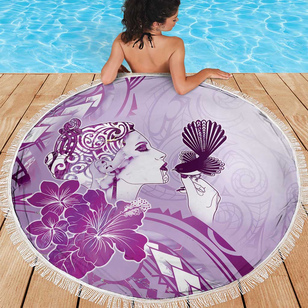 Aotearoa Maori Wahine Beach Blanket Fantail Bird Purple Gold Marble LT05 - Polynesian Pride