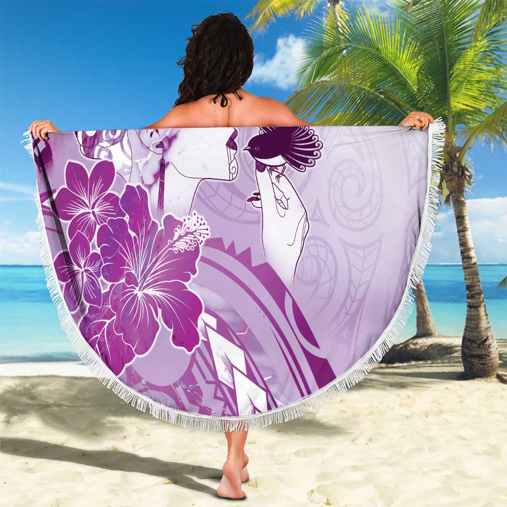 Aotearoa Maori Wahine Beach Blanket Fantail Bird Purple Gold Marble LT05 - Polynesian Pride