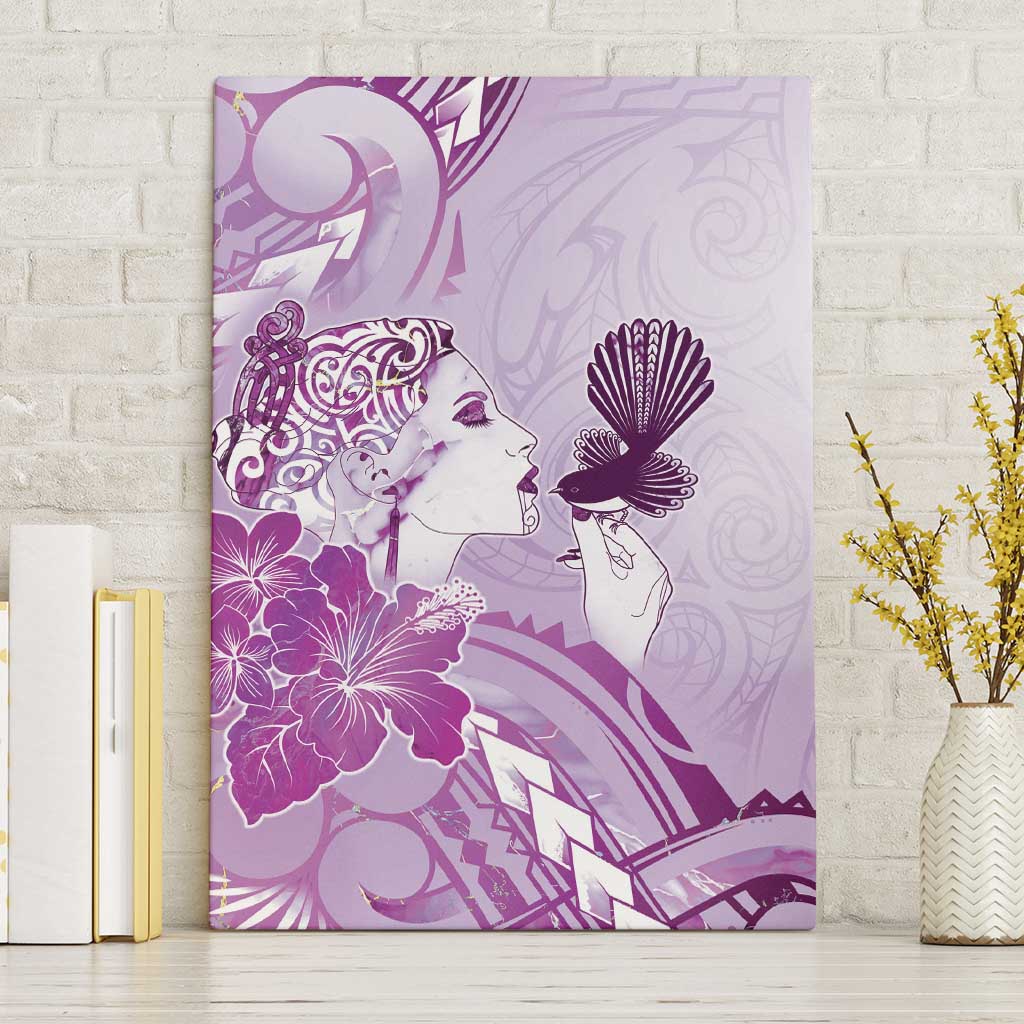 Aotearoa Maori Wahine Canvas Wall Art Fantail Bird Purple Gold Marble