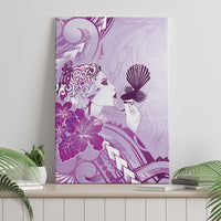 Aotearoa Maori Wahine Canvas Wall Art Fantail Bird Purple Gold Marble LT05 - Polynesian Pride
