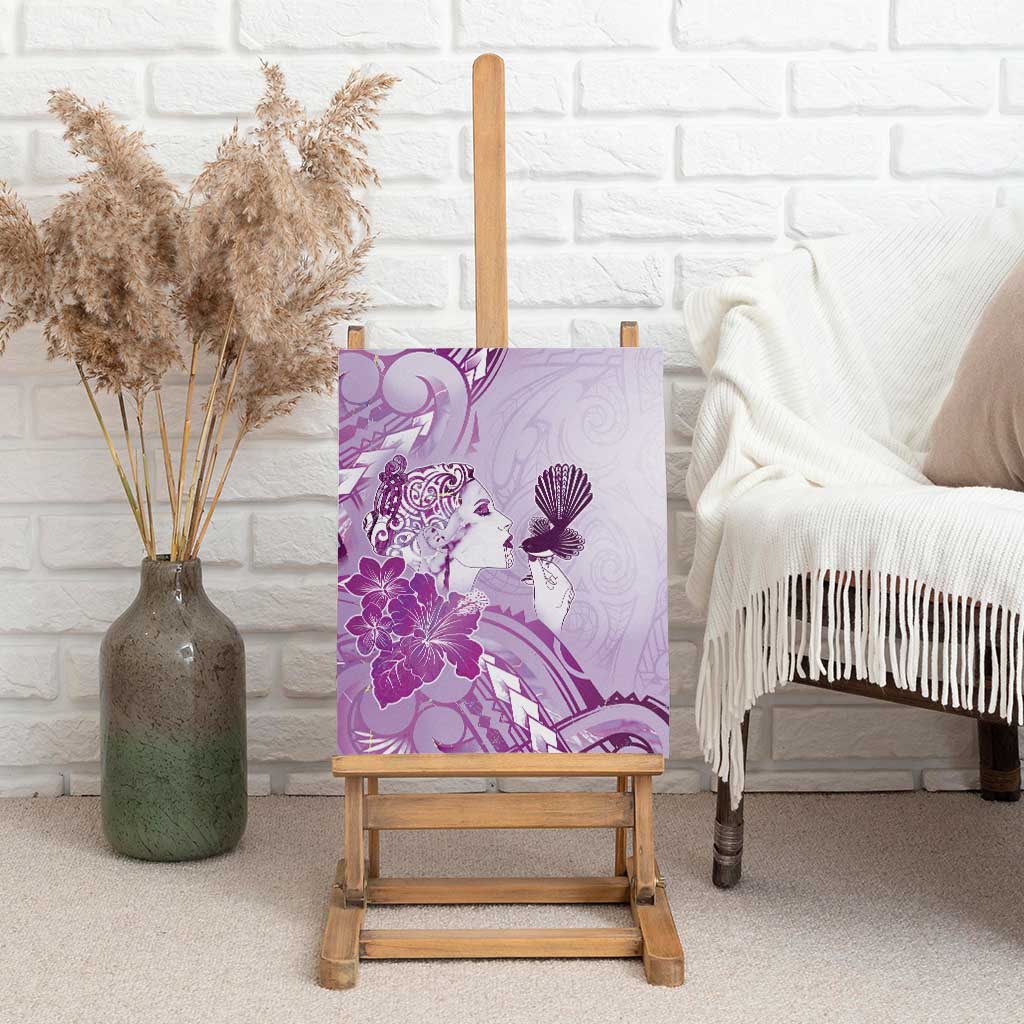 Aotearoa Maori Wahine Canvas Wall Art Fantail Bird Purple Gold Marble LT05 - Polynesian Pride