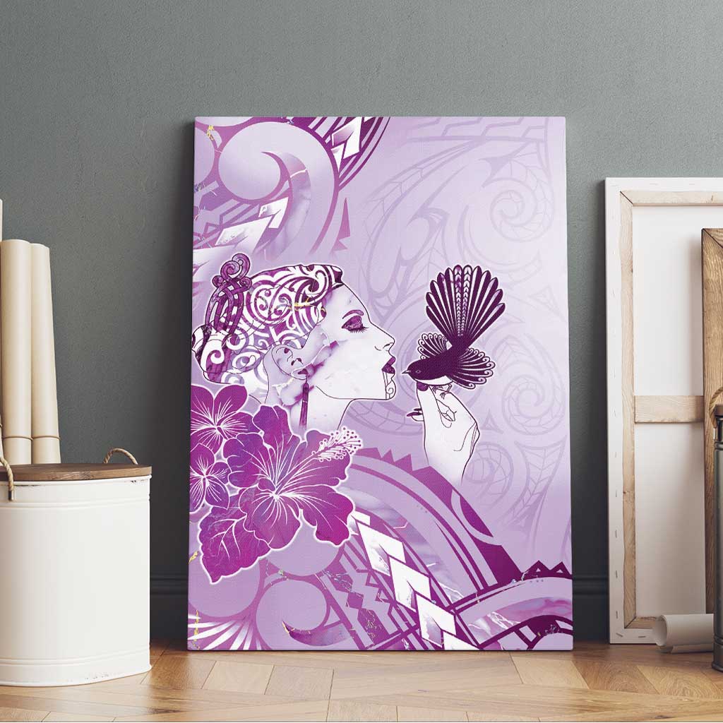 Aotearoa Maori Wahine Canvas Wall Art Fantail Bird Purple Gold Marble LT05 - Polynesian Pride