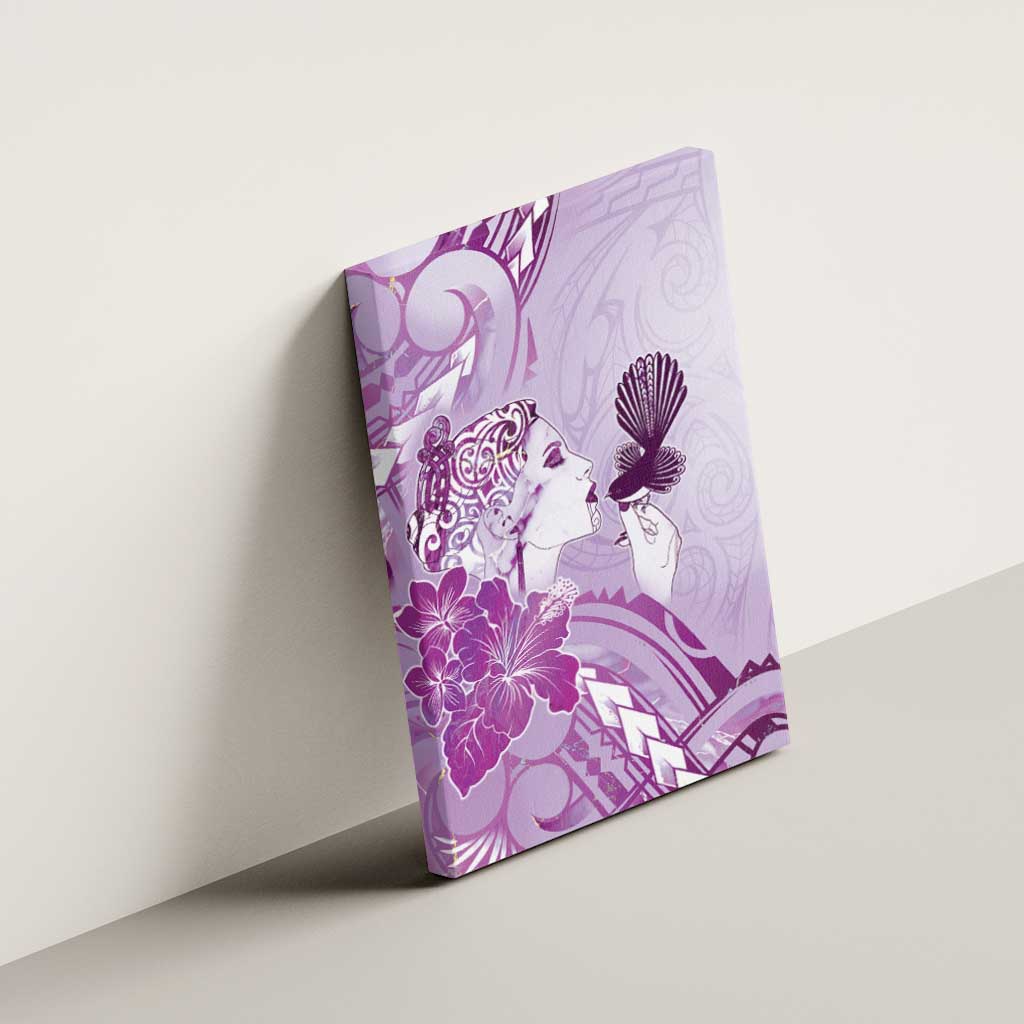 Aotearoa Maori Wahine Canvas Wall Art Fantail Bird Purple Gold Marble LT05 - Polynesian Pride