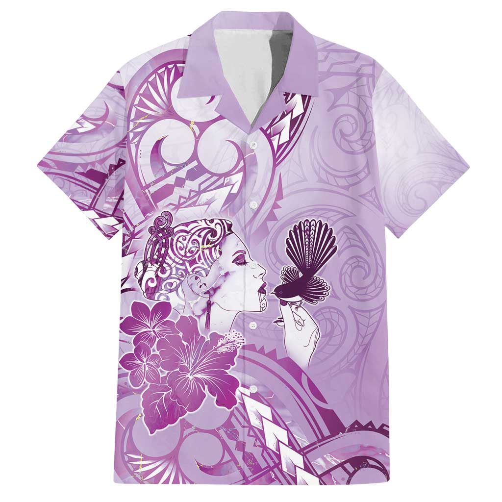 Aotearoa Maori Wahine Family Matching Long Sleeve Bodycon Dress and Hawaiian Shirt Fantail Bird Purple Gold Marble