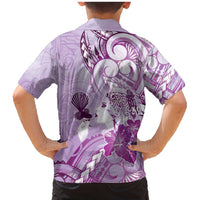 Aotearoa Maori Wahine Family Matching Mermaid Dress and Hawaiian Shirt Fantail Bird Purple Gold Marble