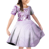 Aotearoa Maori Wahine Family Matching Off Shoulder Short Dress and Hawaiian Shirt Fantail Bird Purple Gold Marble